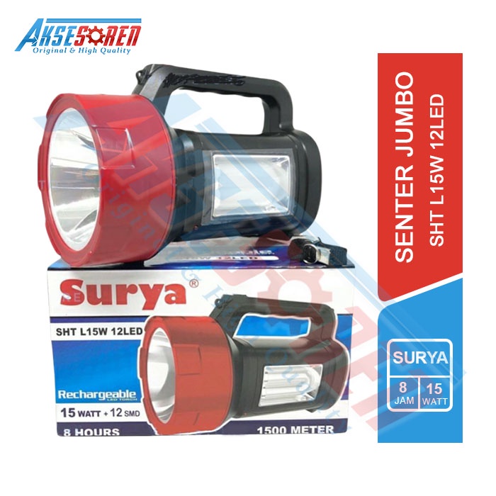 Lampu Senter Tangan Surya [HLT L15W 12 LED] / Senter Led Cas Jumbo / Senter Charger / Senter Emergen