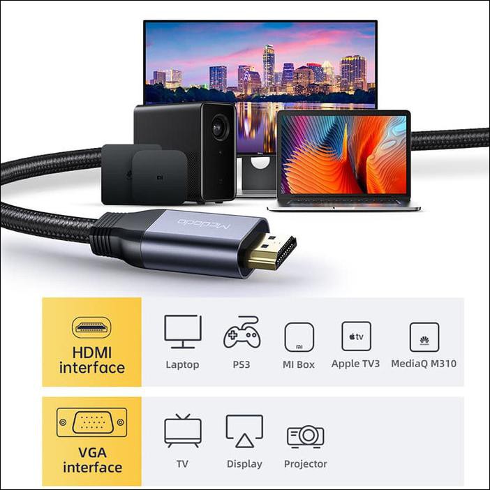 MCDODO CA-7770 KABEL HDMI TO VGA CONVERTER CABLE TV LAPTOP APPLE TV PS