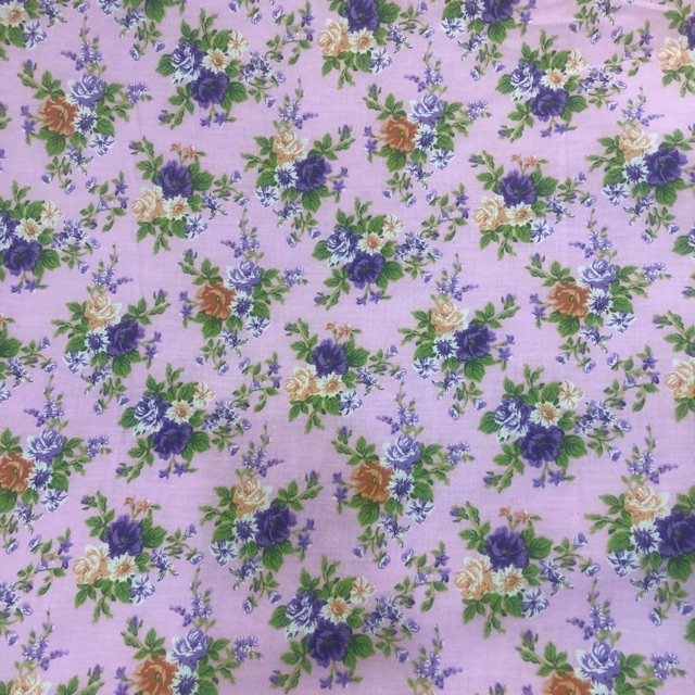 Kain katun Jepang motif bunga warna ungu muda