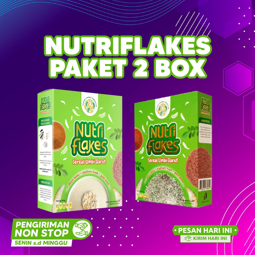 

Nutriflakes Sereal Umbi Garut Paket 2 Box Atasi Masalah Asam Lambung Pencernaan Diet Sehat Alami Isi 280 gr