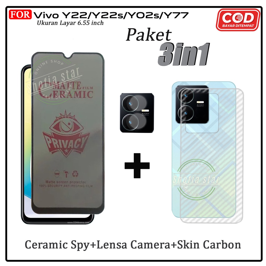 PAKET 3IN1 Tempered Glass Blue Light Vivo Y22 Anti Radiasi Full Cover