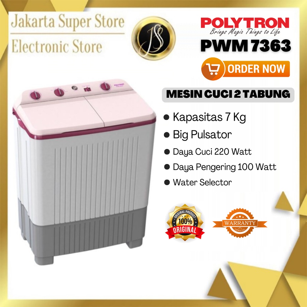 POLYTRON MESIN CUCI 2 TABUNG 7KG PWM-7363