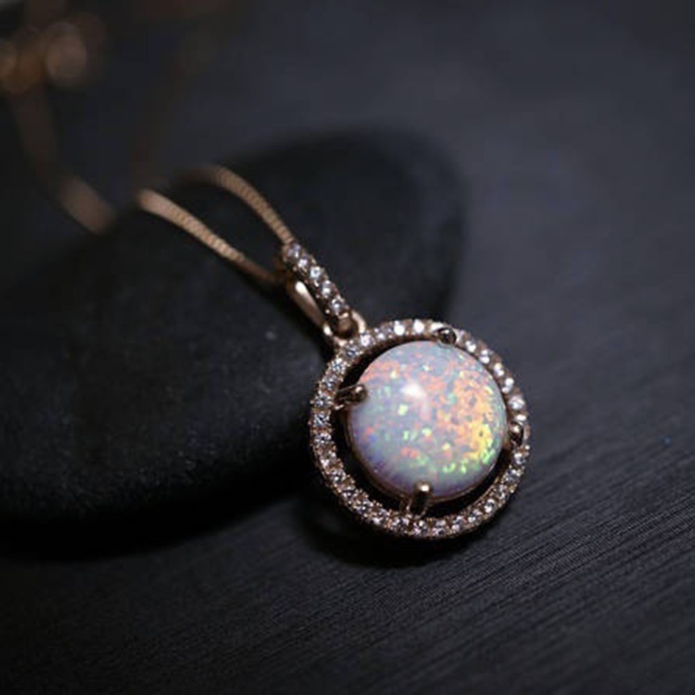 Hu Hu Hu Hu Hu Alat Bantu Pasang Kacamata♡ Kalung Rantai Wanita Liontin Batu Opal Bulat Hias Berlian Imitasi Untuk Hadiah