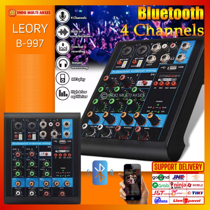 LEORY Mixer Recording 4 Channel Mini USB Bluetooth Live Streaming Karaoke live DJ B23997