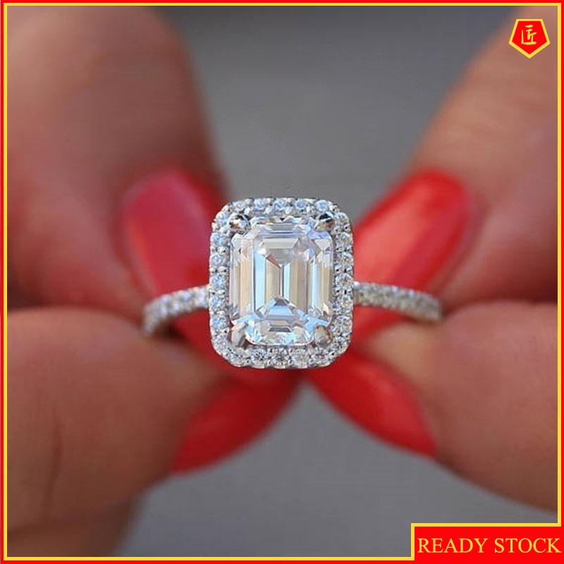 [Ready Stock]3.5 Karat Square Moissanite Ring Fashion Luxury