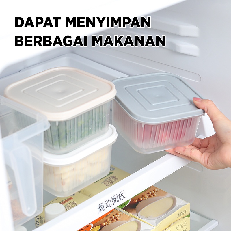 KOTAK MAKANAN KERANJANG PENGERINGAN 2 LAPIS MULTIFUNGSI PERSEGI KOTAK FOOD STORAGE DAPUR KOTAK PENYIMPANAN DENGAN TUTUP