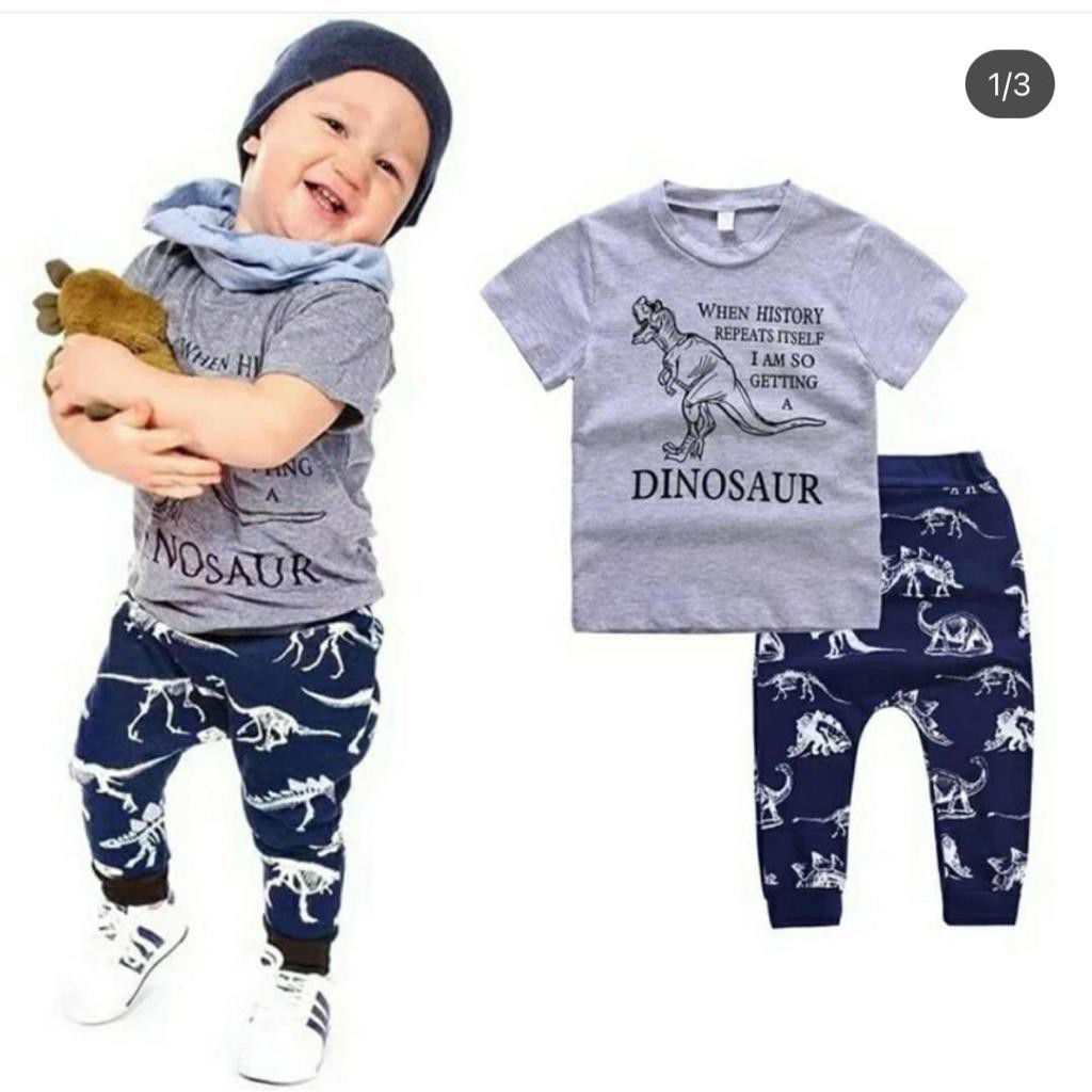 KALILA - GREY DINO Setelan Anak Laki Laki 1-6 tahun