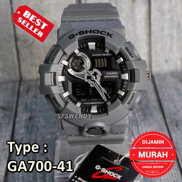G Shock GA-700 Tali Abu Grey Army jam tangan