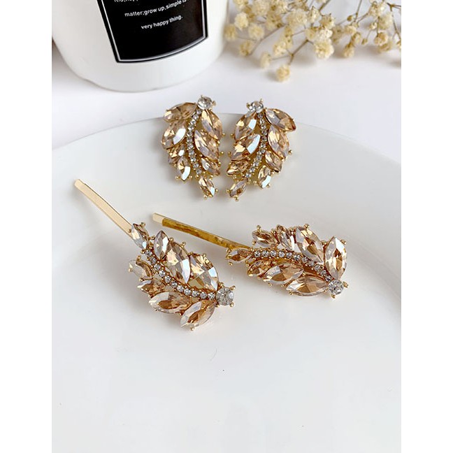 LRC Anting Tusuk Fashion Alloy + Drill Alloy Studded Leaf Stud Earrings F67577