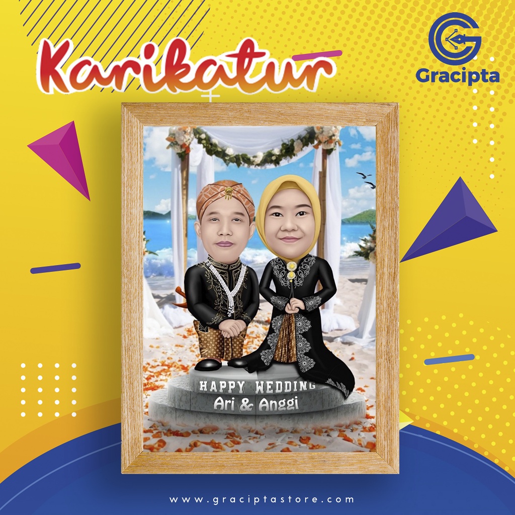 KARIKATUR/KARIKATUR PERNIKAHAN/KARIKATUR KANTOR/KARIKATUR WISUDA/KARIKATUR KADO + CETAK 10R+BINGKAI