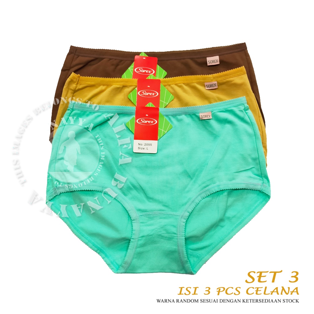 3 Pcs Celana Dalam Wanita SOREX 2055 - MAXY Cutting - Anti Slip Basic Panty CD Underwear - Pakaian Dalam Wanita Katun Cotton