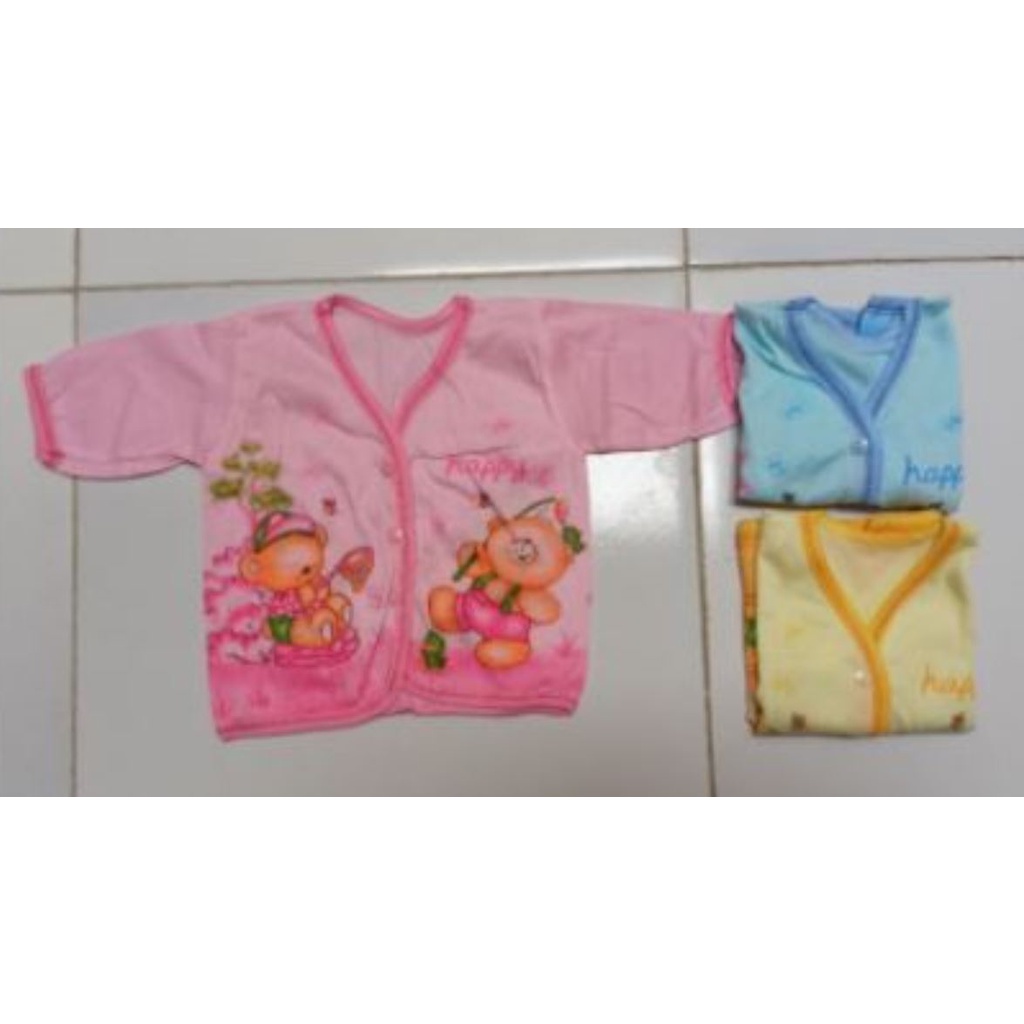 12pc Baju lengan panjang Putih Sablon, Bayi Lengan panjang Bahan Cotton Newborn Baby Unisex