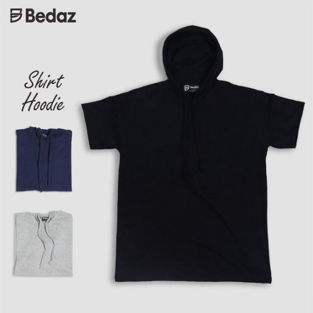 Kaos Polos Hoodie Lengan Pendek Distro - Hitam