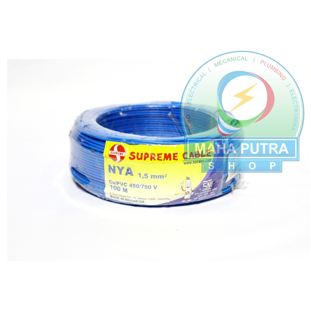 KABEL NYA UKURAN 1X1.5MM MERK SUPREME PANJANG 100M WARNA BIRU
