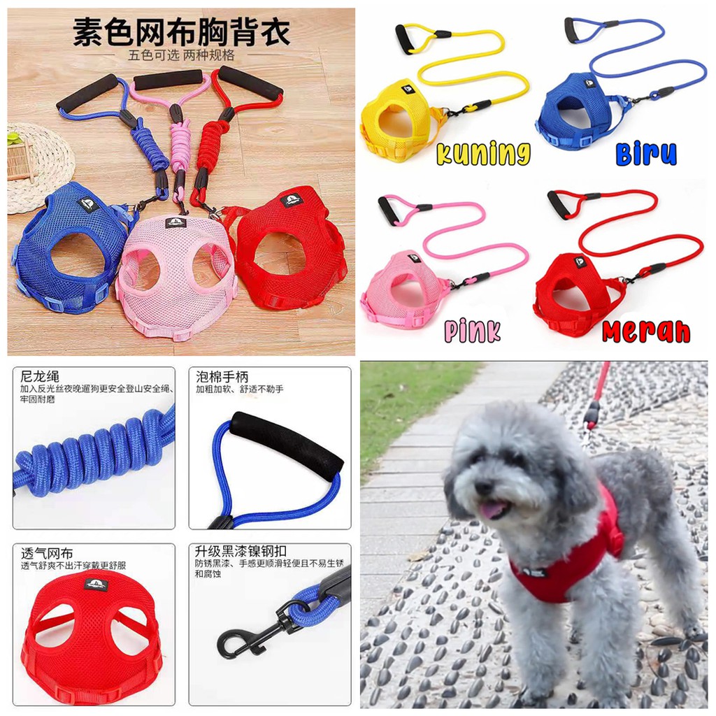 Pet Harness Dog Cat Tebal / Rompi Anjing Kucing 1 Set + Tali – Warna