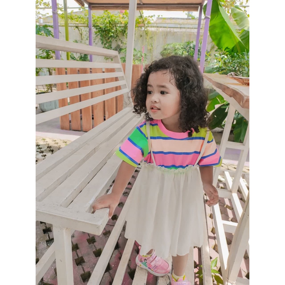 Promo !! Dress anak murah / Dress kingkids / Dress anak import / Dress striped stomach lace import uk 1-4th