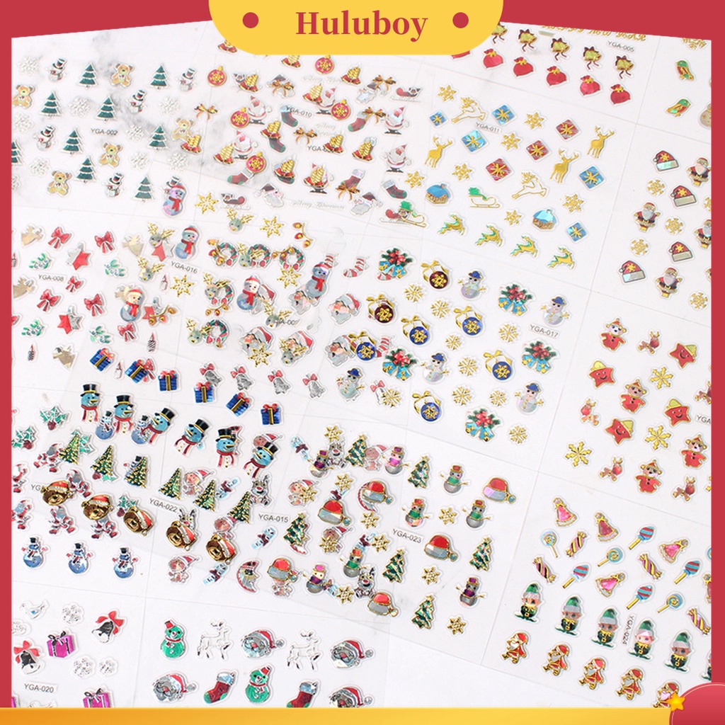 Huluboy Huluboy♡ 24pcs / Set Stiker Kuku Motif Natal Warna-Warni Untuk Dekorasi Manicure