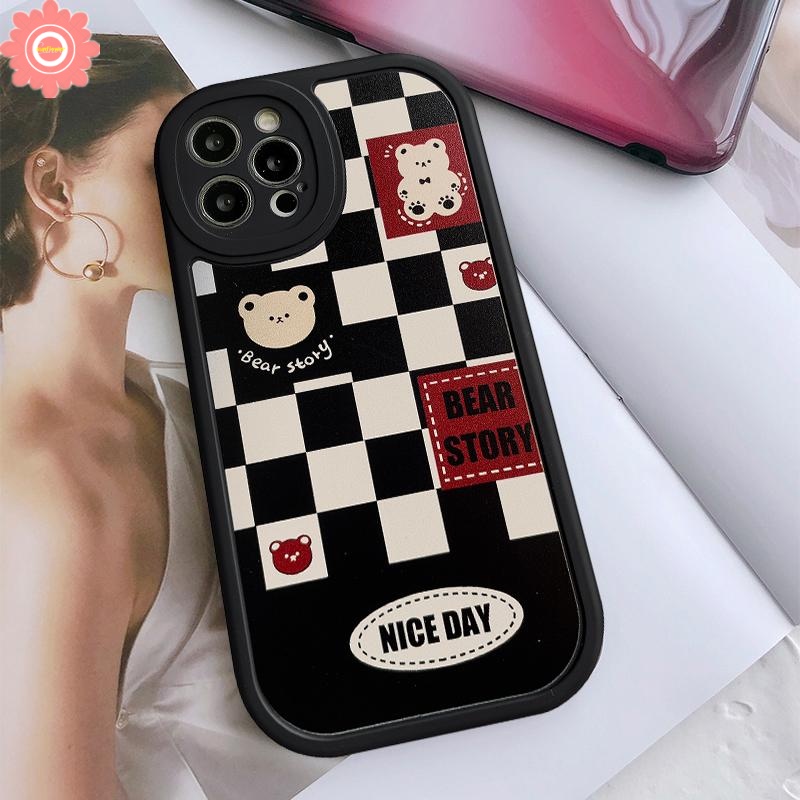 Soft Case Untuk Samsung A14 5G A04 A04S A04E A73 M23 A22 A52 A51 A20s A13 A33 A32 A53 A12 A50 A50s A30s A21s A72 A11 A71 A10s A52s A03s A02s A03 A23 A31 A30 Motif Kotak-Kotak Smiley Bear Cover