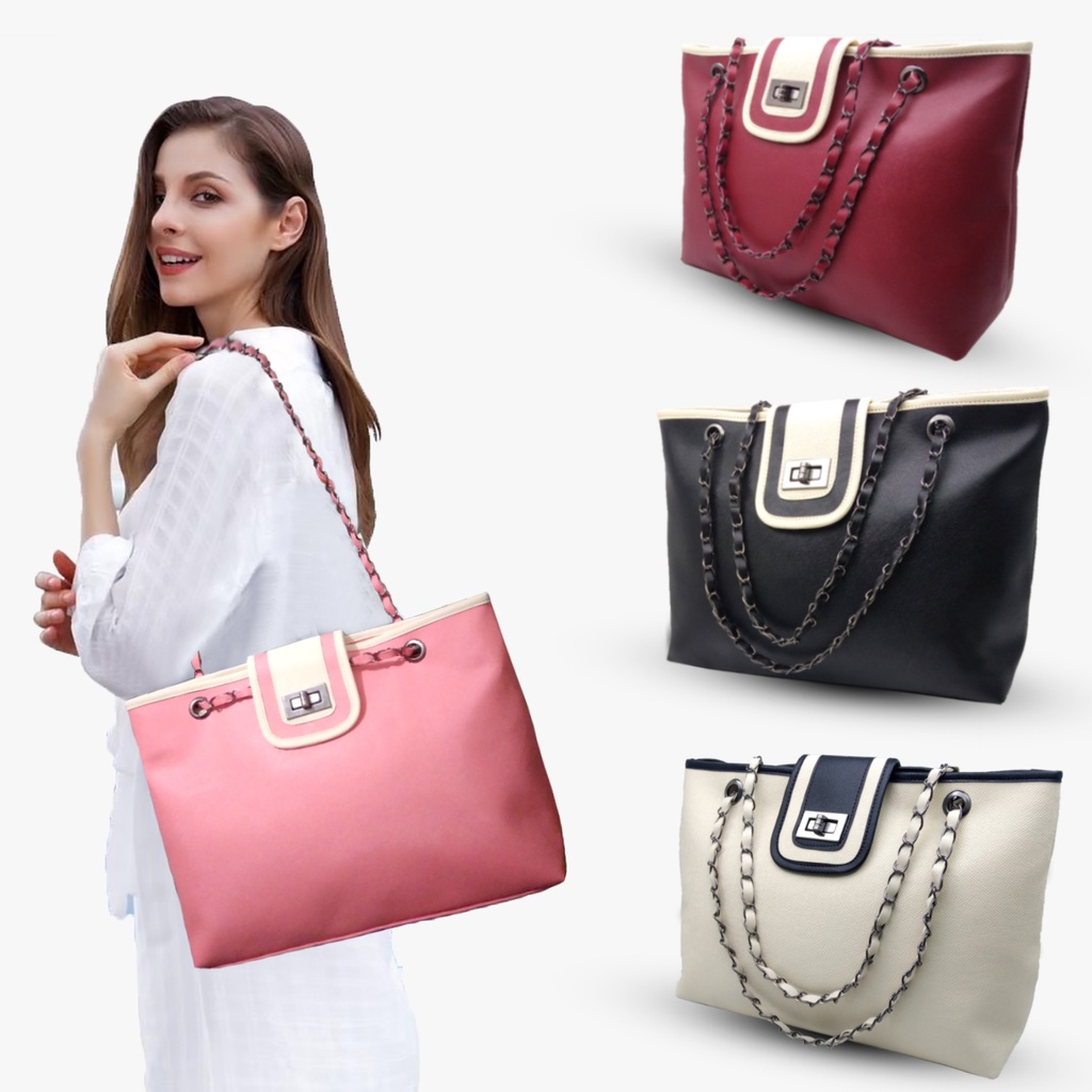 Tas Shoulder Bag Wanita Rantai Untuk Kerja Tote Bag Resleting