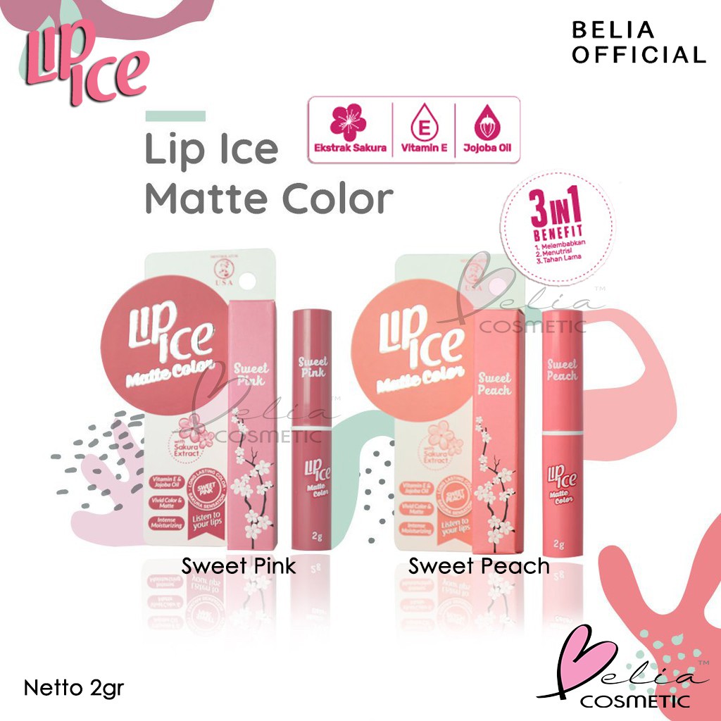 ❤ BELIA ❤ LIP ICE Matte Color Matte Cream with Sakura Extract 2g | pelembab lipstick lipcream mate