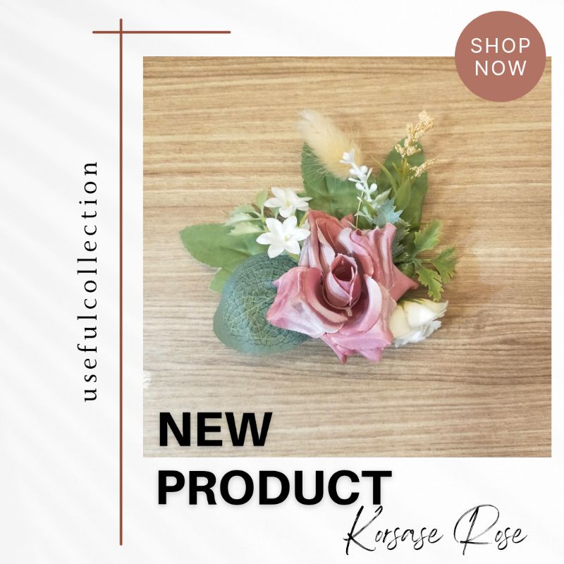 Korsase Corsage Pin Bunga Jas Pengantin Pria Mawar Pink Tosca Gold Wedding Pernikahan Simpel