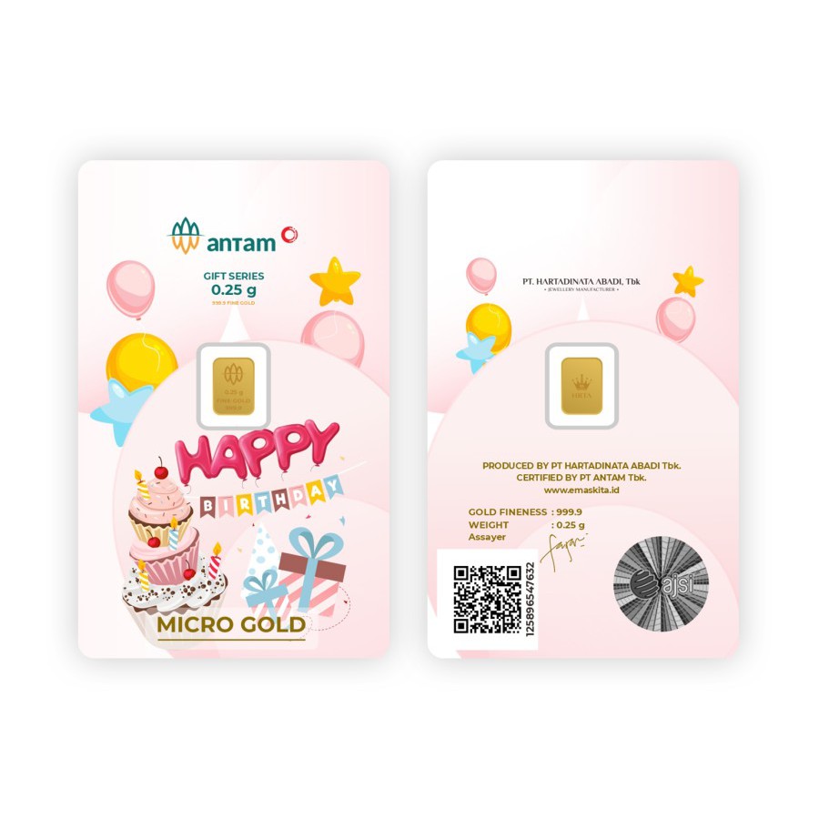 Logam Mulia Microgold ANTAM x Hartadinata Abadi 0.25 gram 0,25 LM emaskita Mini Gold Emas 24K-Birthday Cake