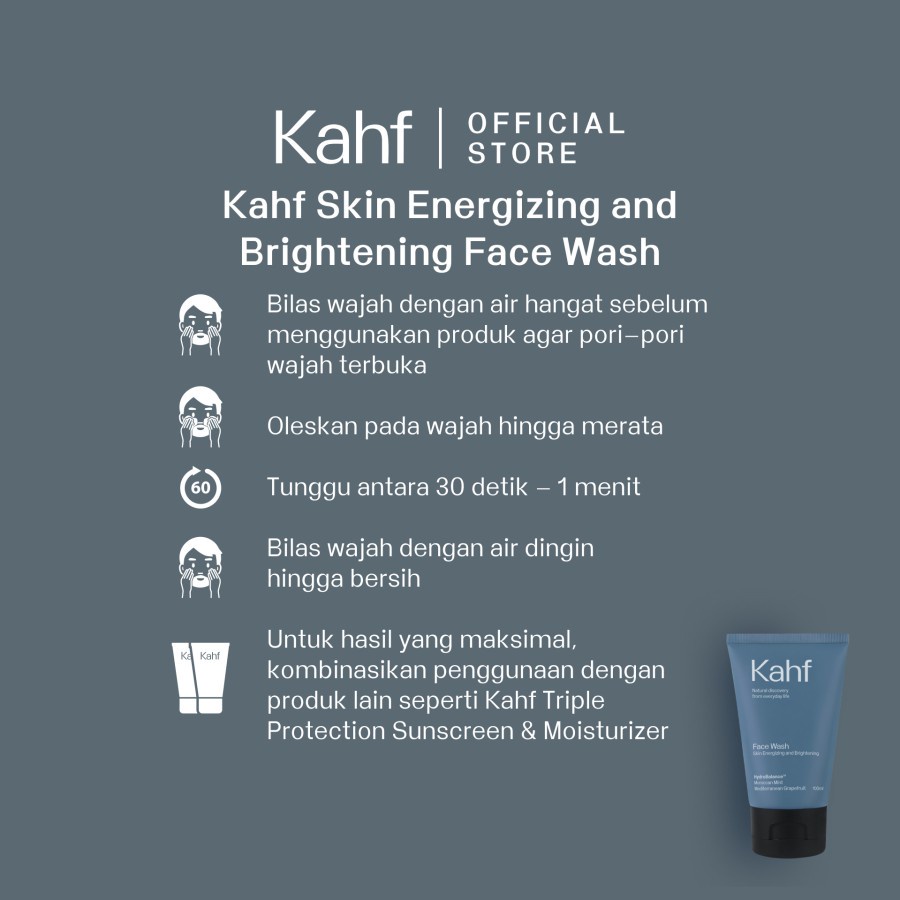 KAHF Paket Kulit Cerah dan Bebas Minyak &amp; Komedo ( Face Wash Energizing + Face Wash Comedo + Sunscreen )