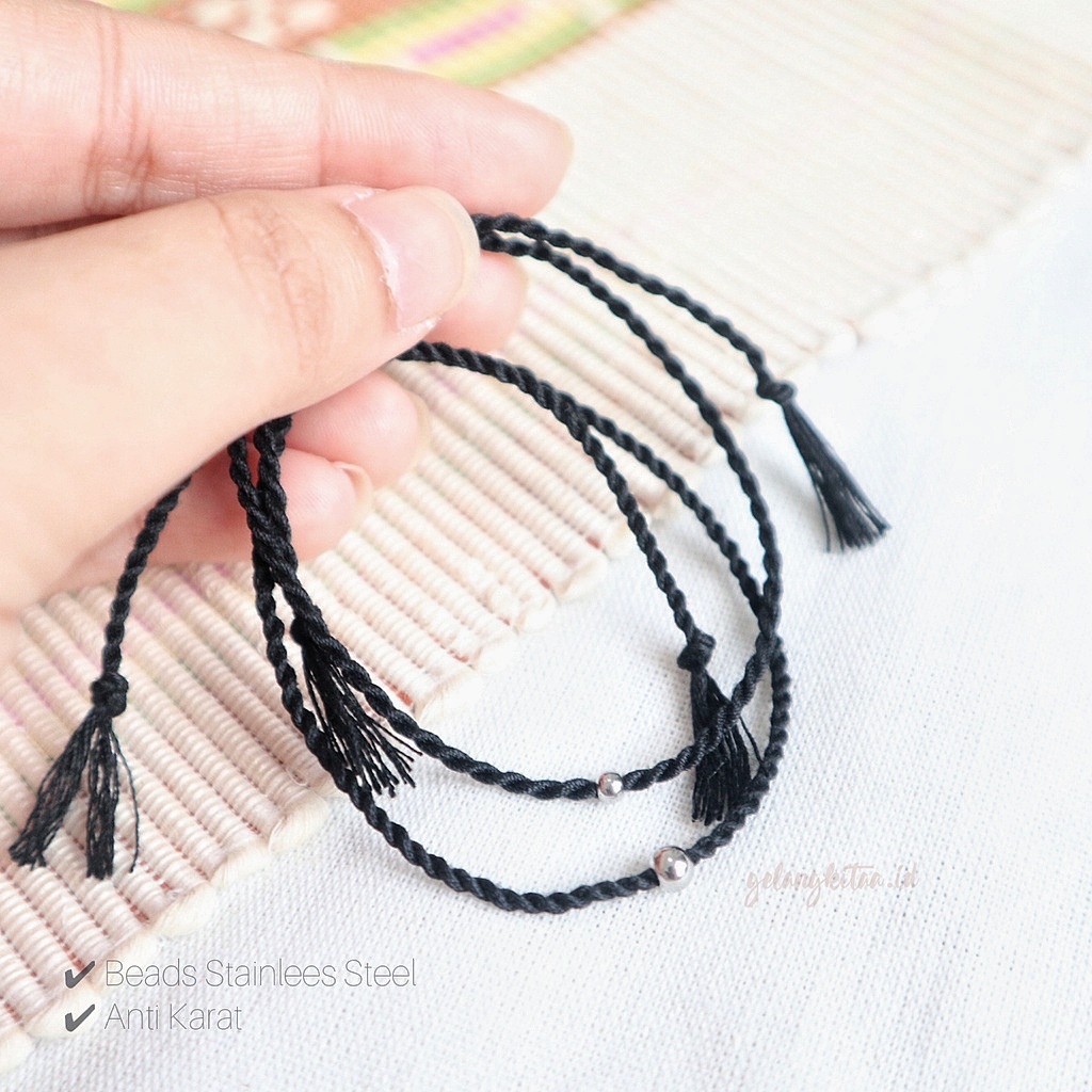 Gelang Couple Simple Aesthetic Ulir Hitam Anti Karat Manik Stainless Steel Gelang Pasangan &amp; Persahabatan