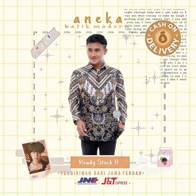 ATASAN KEMEJA BATIK PRIA LENGAN PANJANG SEMI SUTRA FURING KONDANGAN KERJA KANTOR LEBARAN HIJAU OLIVE