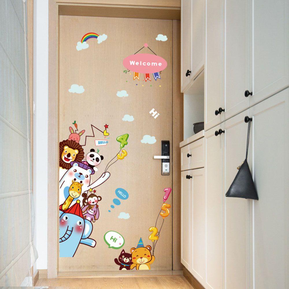 Solighter Pintu Decals DIY Kucing Mural Lemari Menghiasi Nursery Ornamen Pola Kartun Hewan