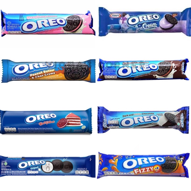 Oreo Original/Chocolate/Blueberry/Strawberry/Red Velvet/PEanut Butter Choco/Dark White Choco/Fizzy Orange 133 gr