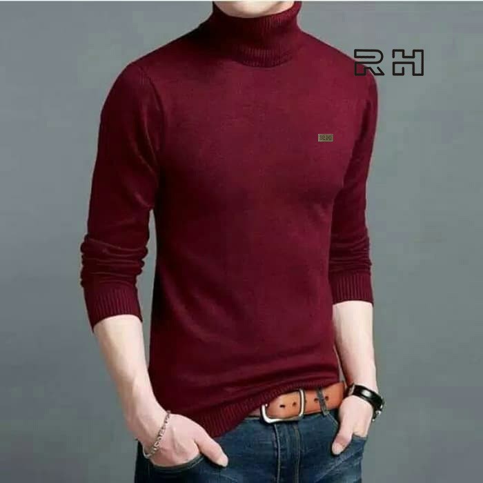 sweater rajut turtleneck pria kerah tinggi turtleneck masker switer leher panjang baju rajut sweater