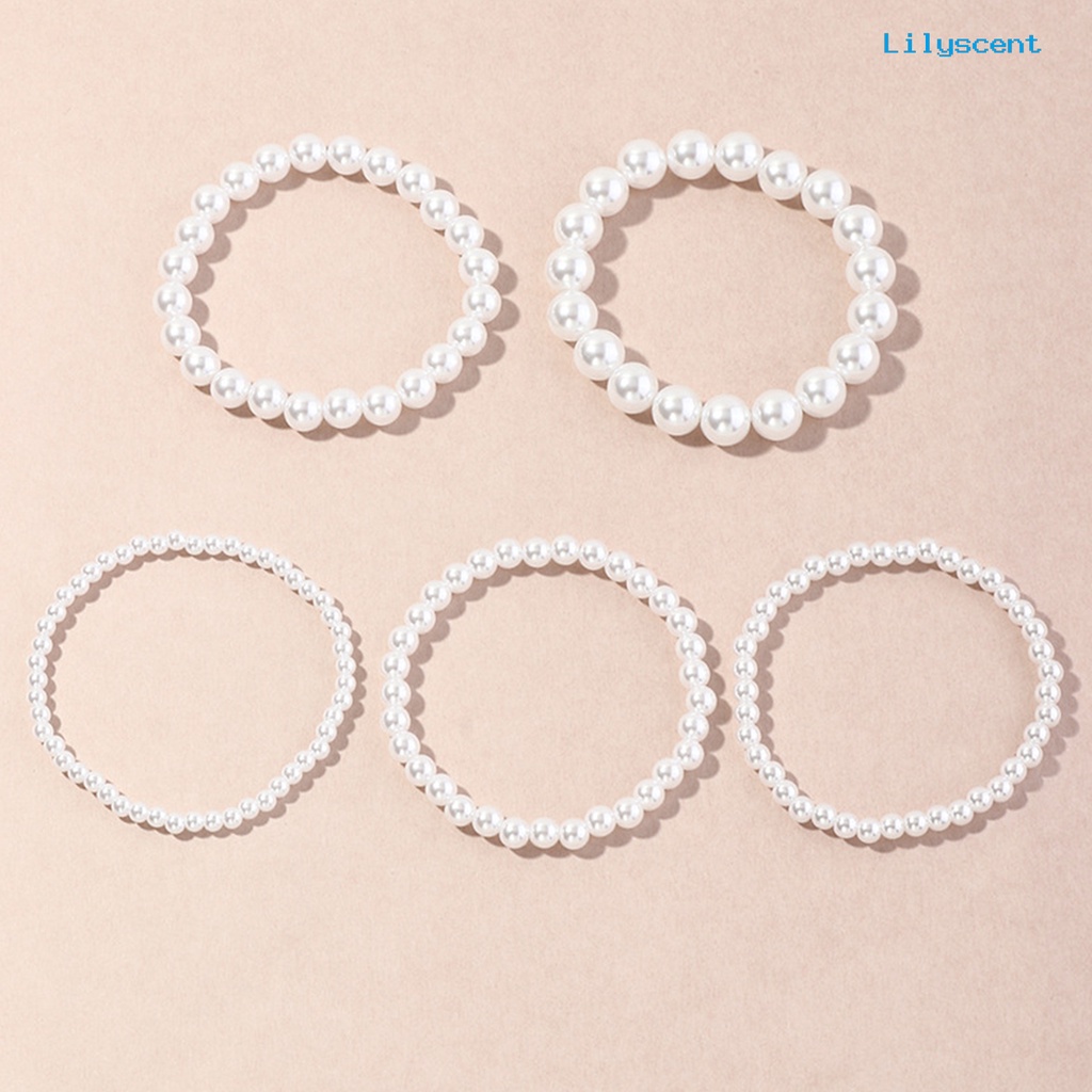 5pcs Gelang Multilayer Bahan Plastik Aksen Mutiara Imitasi Untuk Wanita