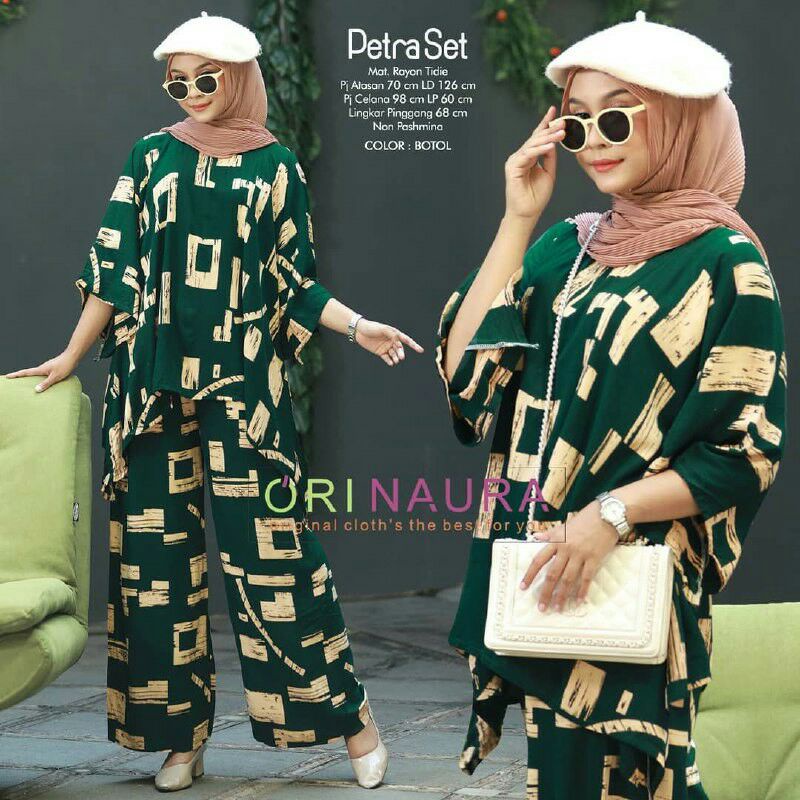 Daster Arab Petra Set || One Set Batwing Waka Waka Jumbo Setelan Celana Kulot Big Size Fashion Batik