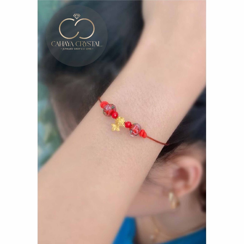 Gelang Charm Ikan Koi Mini emas 24k hk Hongkong 999.9% 999 &amp; gelang kawat 1mm