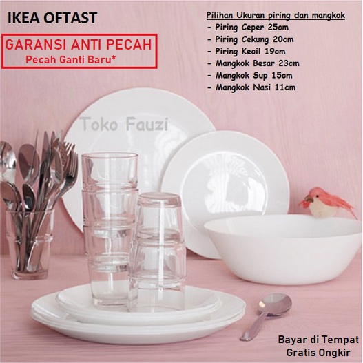 Piring IKEA OFTAST Piring Makan / Piring Saji / Mangkuk Putih Kaca tempered / piring Kecil putih