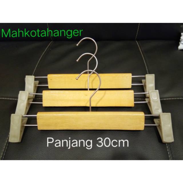 Hanger Kayu Jepit Natural (30cm) | Gantungan celana kayu jepit natural