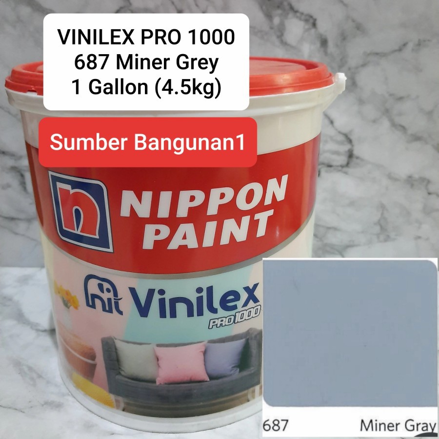 Vinilex Pro 1000 687 Miner Grey [Untuk Instant/Same day]cat tembok abu 1 gallon 4.5kg dinding