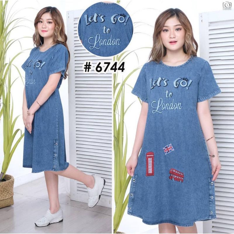 tunik jeans bordir lengan pendek best seller