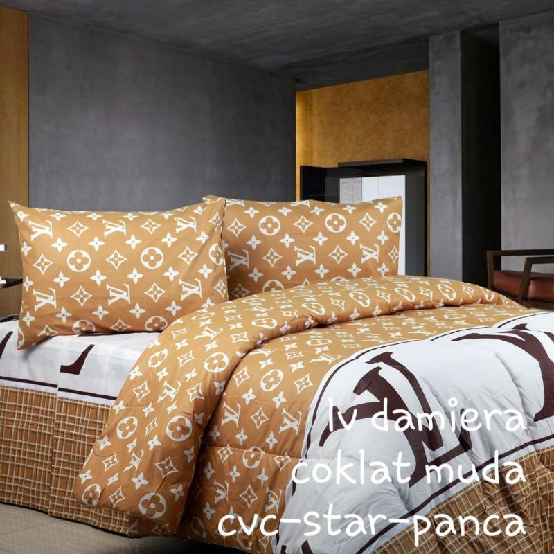 SPREI MOTIF LV COKLAT BAHAN KATUN CVC/SPREI BRANDED