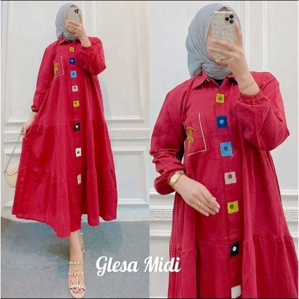 Long Tunik Glesa Midi/Over Size/Cottun Ori/Kekinian/Terndi/Terbaru Terlaris/