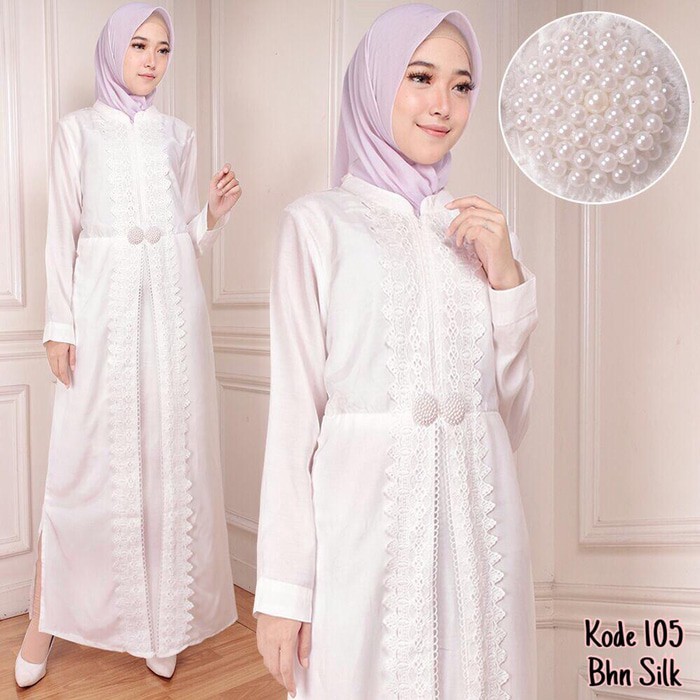 Baju Gamis Putih / Busana Muslim / Baju Muslim Wanita #108 Std - Putih Tulang, M