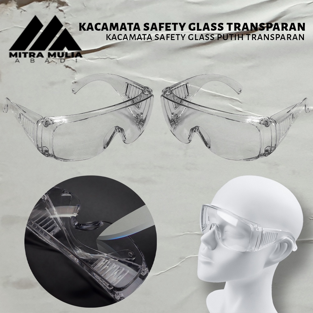 Kacamata Safety Glass Putih Transparan | Kacamata Anti Virus | Anti D