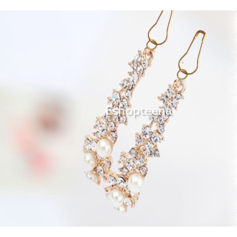 A51 anting hijab juntai mata pearl gold_anting jilbab