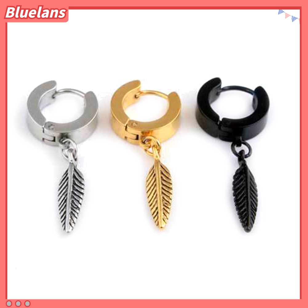 1pc Anting Hoop Liontin Bulu Bahan Stainless Steel Gaya Punk Untuk Pria