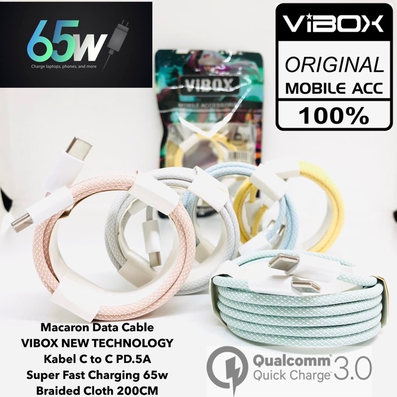 KABEL DATA MACARON 2M VIBOX KABEL C TO C PD.5A SUPER FAST CHARGING 65W