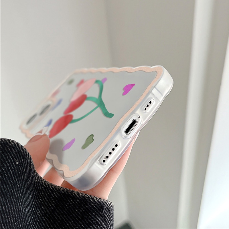 Soft Case Pelindung Lensa Kamera Motif Tulip Dan Hati Tahan Banting Untuk iPhone 13 Pro Max 11 12 Pro X XS Max 7 8 Plus SE 2020