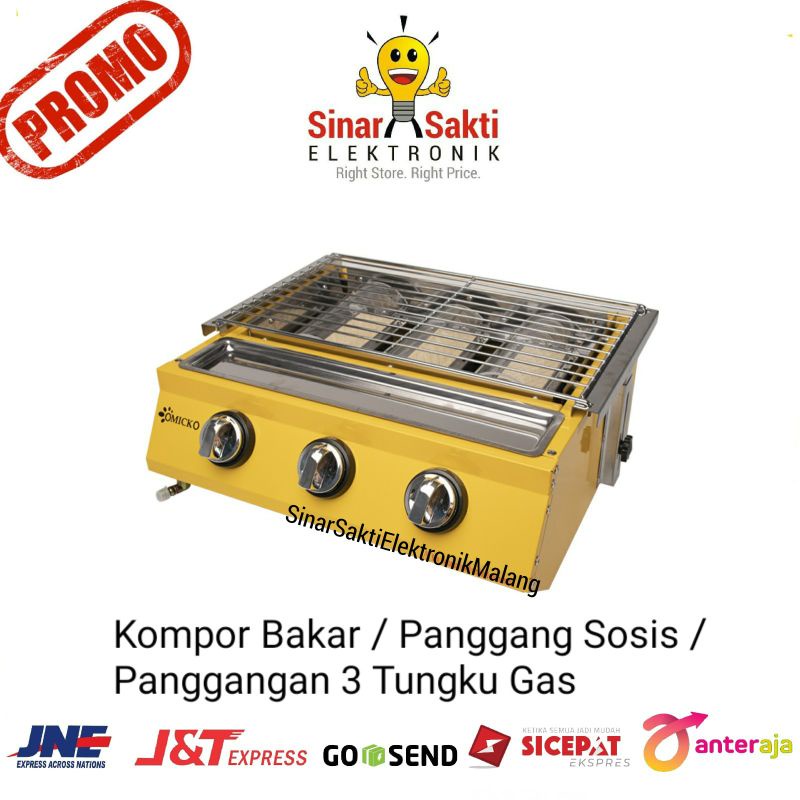 Kompor Panggang Sosis Bakar Bbq Grill Ayam Sate Panggangan 3 Tungku Gas Pemanggang Tanpa Asap Malang Jualan