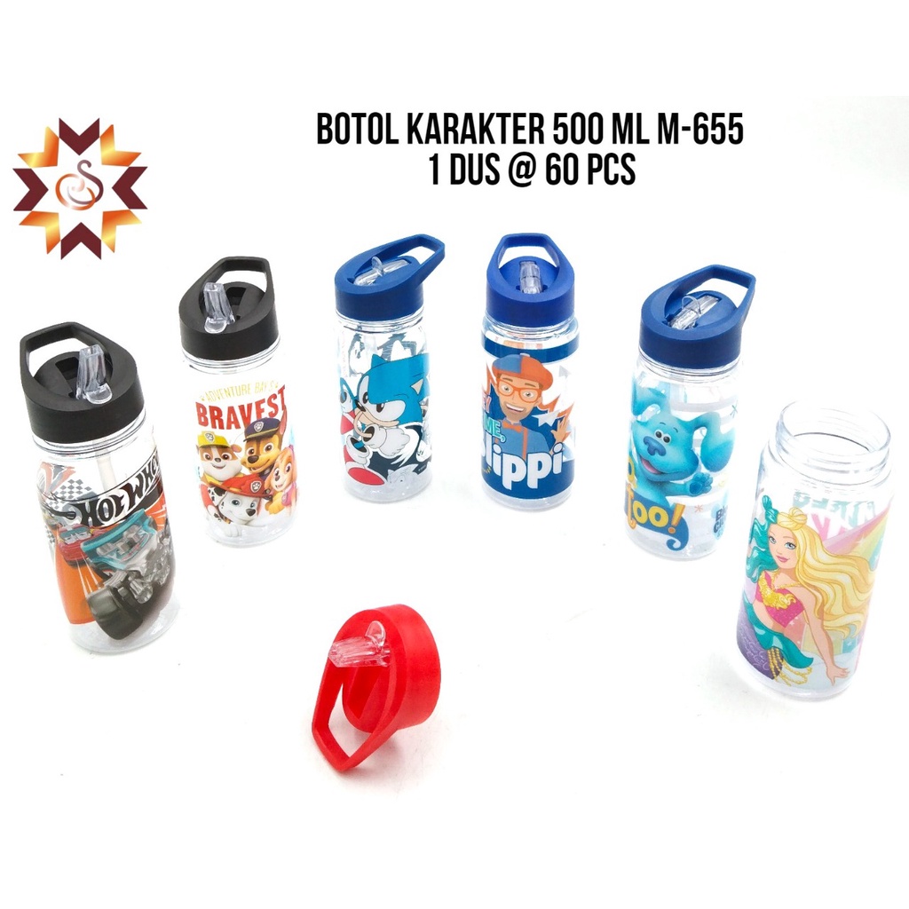 Botol minum cartoon 500ml - Botol minum sedotan kartun bpa free sedotan silicon