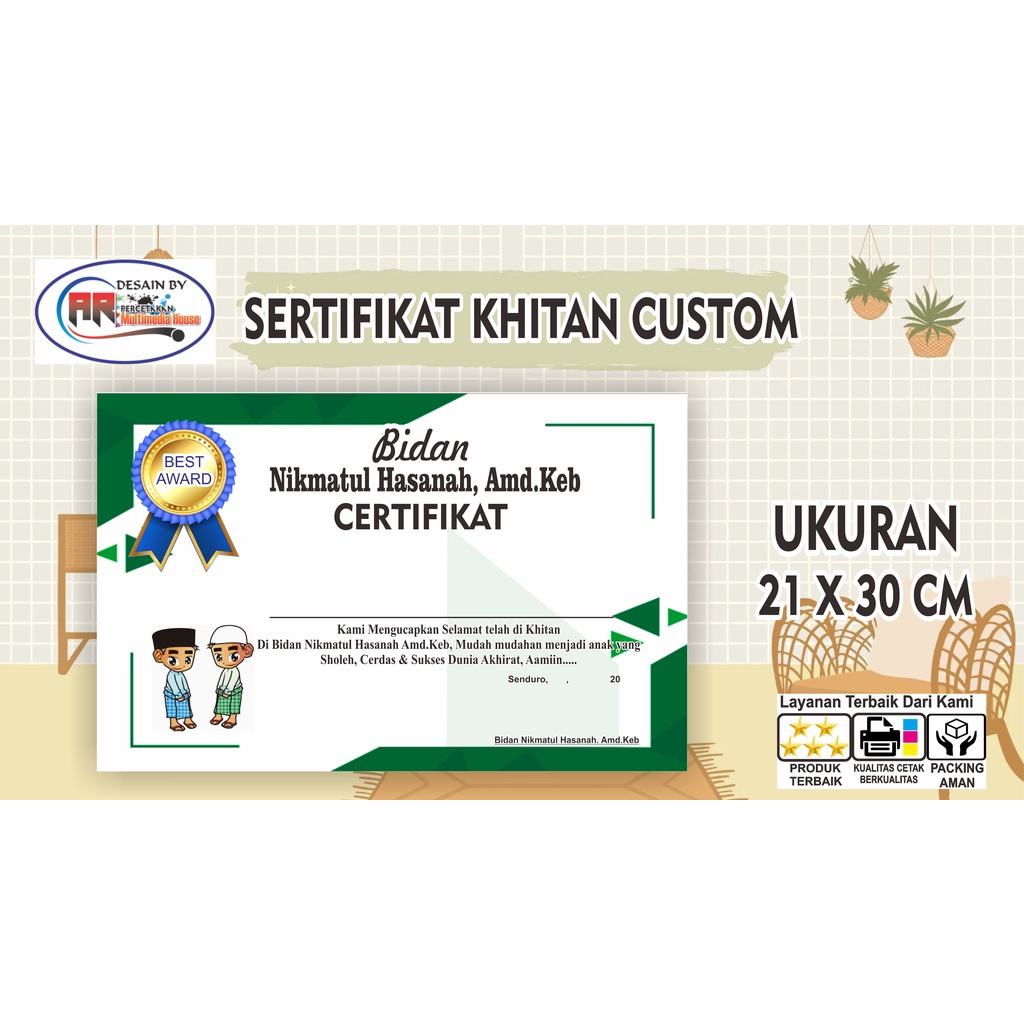 

Cetak Sertifikat & Piagam / Piagam Khitan Custom